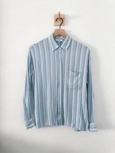 Blouse manches longues boutonnée en lin mélangé viscose Vince rayures bleues femme Med - Photo 1/7