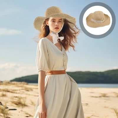  Cappelli Da Sole in Paglia Cappello Protezione Uv Estivo All'aperto - Immagine 1 di 4