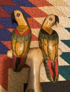 Hand Carved Balsa Wood Parrot Sculpture Colorful Tropical Bird Decor 15 In.MISC9 - Picture 1 of 5