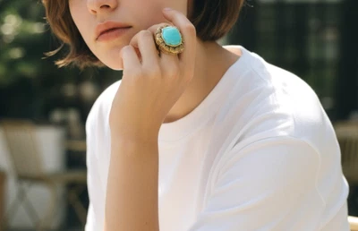 Anillo A5 Excelente BARSA Tailandia Azul Turquesa Latón Flor Talla 7.5 Foto 1 de 4