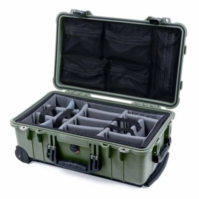 OD Green & Black Pelican 1510 case with grey dividers & mesh lid organizer. - Image 1 of 3