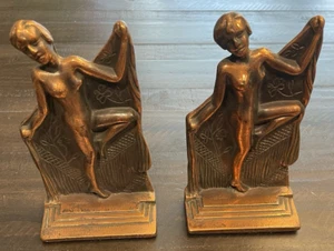 Vintage Verona Cast Iron Bronzed Nude Lady Dancing Art Deco 7” Statue Bookends - Picture 1 of 3