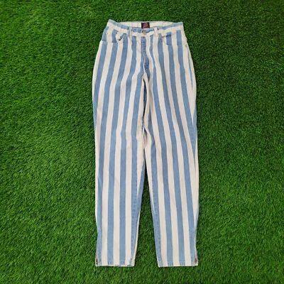 Pantalones de mezclilla vintage años 80 SASSON Highrise para mujer 4/6 27x29 azul blanco rayas verticales Foto 1 de 4