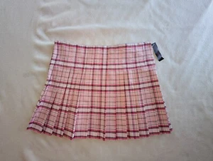 No Bounderies Juniors XXL/Women L Plaid Pleated Side Zip Skirt Pink/Black NWT - Picture 1 of 18