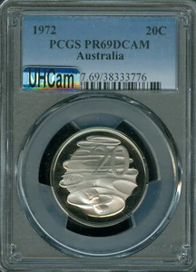 1972 AUSTRALIA 20 CENTS PCGS PR69 DCAM MAC ULTRA HEAVY CAMEO RARE * - Picture 1 of 2