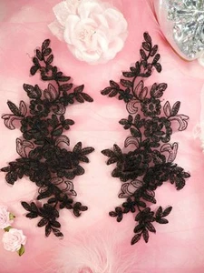 Bestickte Venedig Spitze Applikationen schwarz Blumen Spitze Spiegel Paar 10" BL154X - Bild 1 von 4