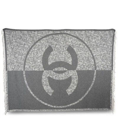 71946 auth CHANEL grey & cream cashmere & wool CC Throw Blanket - Image 1 of 4