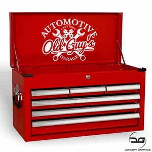 Old Guys Garage Automotive Funny Mechanics Garage Tool Box Vinyl Decal Sticker - Picture 1 of 3