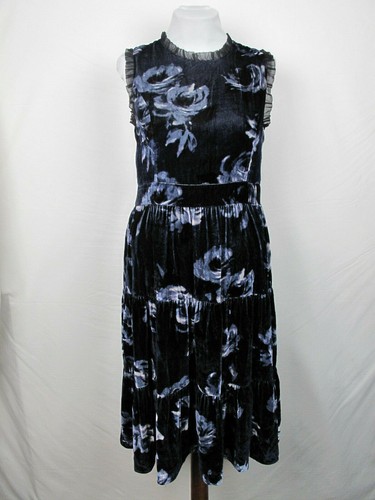 Abito Kate Spade taglia 10 nero blu rosa velluto viscosa seta (vendita al dettaglio $428)
