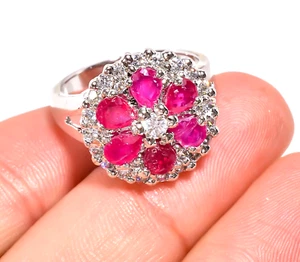 92.5 Sterling Silver Jewelry Set Natural Ruby And Zircon Handmade 1" 0.7" 7.5 US - Picture 1 of 2