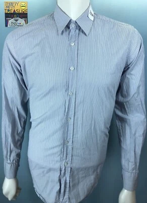 Camisa de Algodón Para Hombres Cooperativa Barneys NY Italia Grande Azul Marino Pavo Real Océano Blanco PS Foto 1 de 4