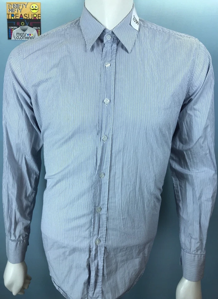 Camisa de Algodón Para Hombres Cooperativa Barneys NY Italia Grande Azul Marino Pavo Real Océano Blanco PS Foto 1 de 4
