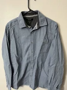 Tahari Fine Cotton Flannel Mens Button Down Long Sleeve Shirt Blue Sz Large - Picture 1 of 5