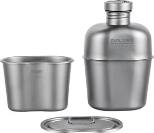 Explorer Bear Black Titanium Canteen Set, 1100ml + 700ml Cup with Carrying Bag - Picture 1 of 12