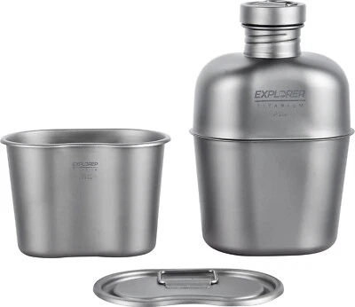 Explorer Bear Titanium Canteen Set, 1100ml + 700ml Cup with Carrying Bag - Image 1 of 4