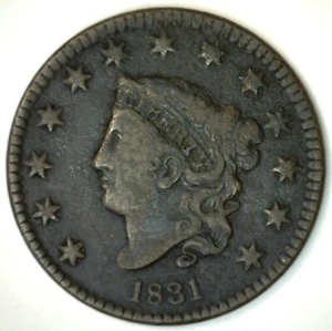 1831 Large Cent United States Copper Type Coin Circulated FINE Coronet Head - Picture 1 of 2