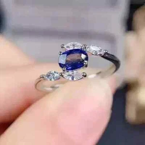 2.50Ct Oval Cut Lab Created Tanzanite Prong Wedding Ring 14K White Gold Plated - Picture 1 of 8