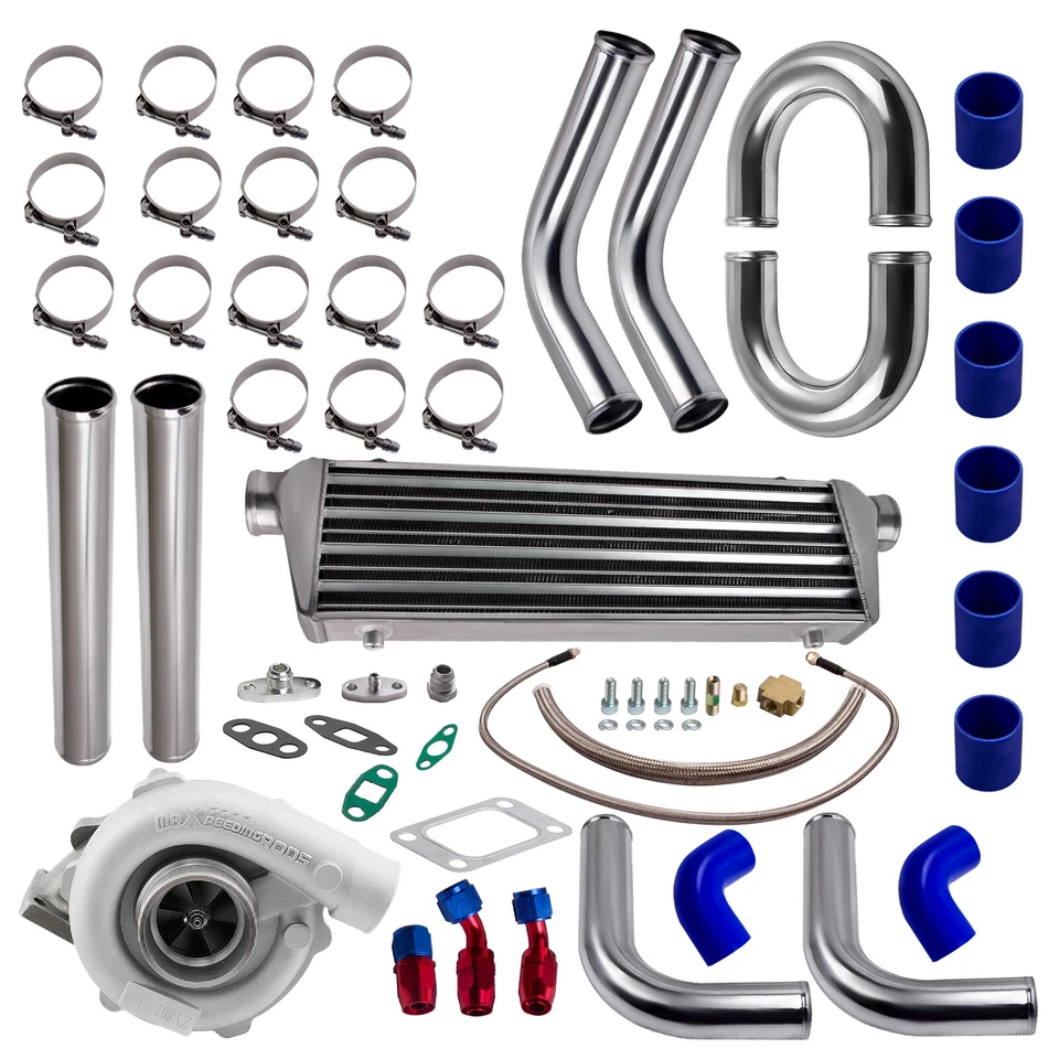 T04E T3/T4 A/R 0.63 400+HP BOOST TURBO W/Oil Line+Intercooler +Piping Pipe Kits - Image 1 of 4