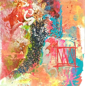 Scripting 2 - Original Art Liquid Oil Paint & Marker Signed Painting 6”x8” - Picture 1 of 10