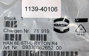 HARTING 1 Stück HAN 6E-STI-C RYTON R4 09330062652 00 Kontakteinsatz - Bild 1 von 5