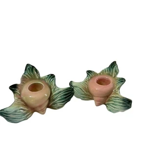 Hull Pottery USA Ebb Tide Candle Holder Peach Sea Shell Ceramic Mermaid VTG - Picture 1 of 6
