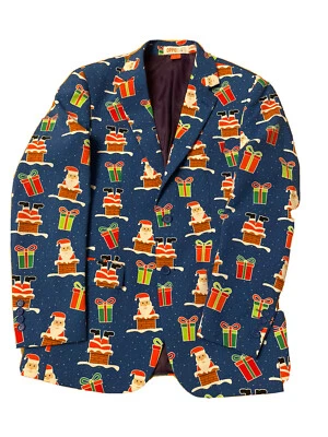 Opposuits 2 pc Men's Santa Suit Fun Christmas Blue 36 Blazer 30 Pants - Image 1 of 4