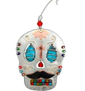 Escondite bigote calavera día de los muertos adorno de metal comercio justo peregrino de Tailandia - Imagen 1 de 1