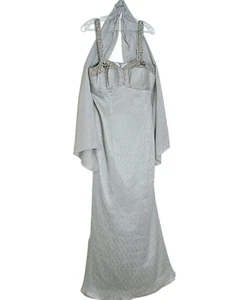 Marsoni Dress Size 12 Silver Beaded w/ Scarf Cocktail Bridal Evening Prom Event - Picture 1 of 12