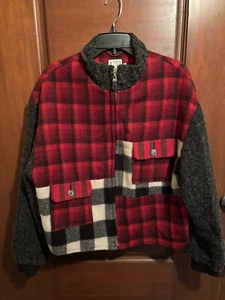 Vintage L CB Wraps/Canvasbacks Wool Blend Plaid Multi Pattern Zip Jacket EUC - Picture 1 of 10