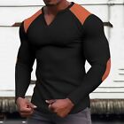 Mens Spring Plaid V Neck T Shirt Tops Vacation Long Sleeve Casual Muscle Tees