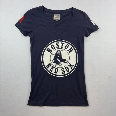 Boston Red Sox MLB Victorias Secret Pink V Neck T Shirt Womens XS Blue  - Image 1 of 4
