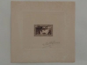 Laos 1951 Boat on Mekong River Bank Die Proof First Issue with Signature Sc#1 - Picture 1 of 4