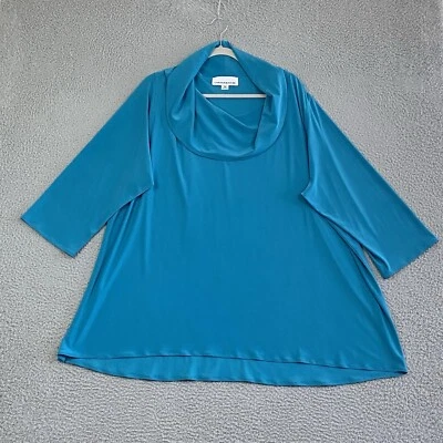 Blusa túnica CAROLINE ROSE talla grande 3X verde azulado Lagenlook swing jersey tejido Foto 1 de 4