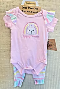 Baby Girls Essentials 4pc EASTER "Happy Bunny" Outfit Size 9 mo Top Pants NWT - Picture 1 of 6