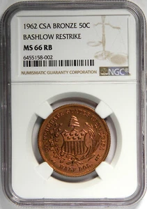 1962 CSA BRONZE BASHLOW RESTRIKE CONFEDERATE HALF DOLLAR ~ SHARP NGC MS66RB! - Picture 1 of 4
