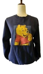 Vintage 90s Disney Store Medium Winnie the Pooh Crewneck Navy Made In USA  - Picture 1 of 3
