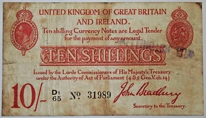 1915 Great Britain 10 Shillings Banknote Sig: John Bradbury - Fine Condition - Picture 1 of 2