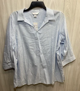 CJ BANKS Women's (Size 2X) 3/4 Sleeve V-Neck Shirt 100% Cotton Blue - Picture 1 of 4