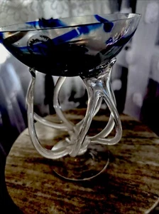 Zorza Vintage Hand blown Art Glass Candy Dish Candle Dish Handmade Poland - Picture 1 of 8