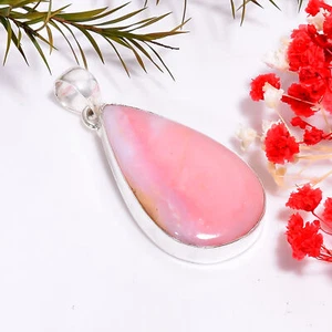 Rosa Opale Stile Etnico Handmade Jewelry.925 Placcato Argento Ciondolo 1.9 " Ir - Foto 1 di 6