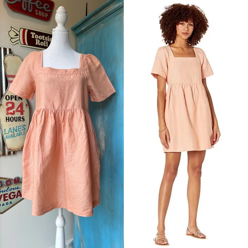 Mini Vestido Madewell Allie Mezcla de Lino Talla Pequeña Foto 1 de 4