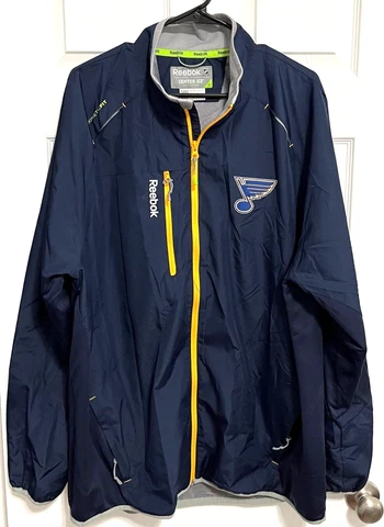 ST LOUIS BLUES Men Navy Blue Center Ice Full Zip Kinetic Fit Jacket XL Reebok Cover