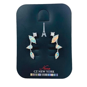 White Synthetic Opal Cubic Zirconia Climbing Stud Earrings (0.87x0.37in) - Picture 1 of 2