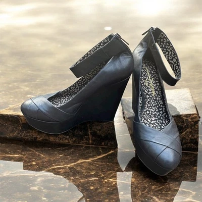 Jessica Simpson Tacones de Cuña Negros Talla 10 | Plantilla de Leopardo | Clásico Chic Foto 1 de 4