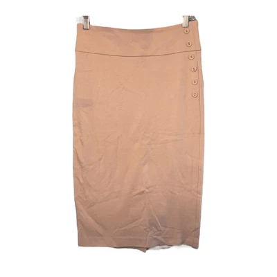 Falda midi elástica Catherine Malandrino tostada tejida lápiz detalle de botones delanteros 2 Foto 1 de 4