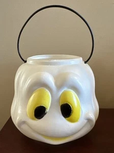 General Foam Plastics Vintage Halloween Blow Mold Ghost Face Candy Pail White - Picture 1 of 11