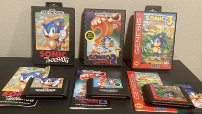 Sonic the Hedgehog Trilogy 1, 2 y 3, Sega Genesis CIB Auténtico Probado Funcionando Foto 1 de 2