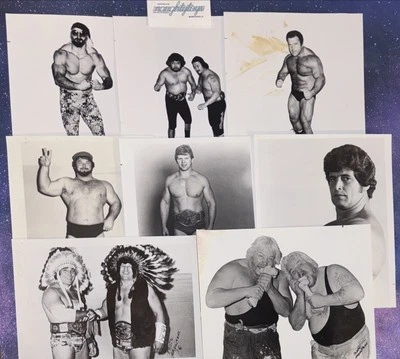 Lote de fotos de colección WWF Wrestling Promo blanco y negro 8x10 (8) WWE 80s Napolitano RARO Foto 1 de 4