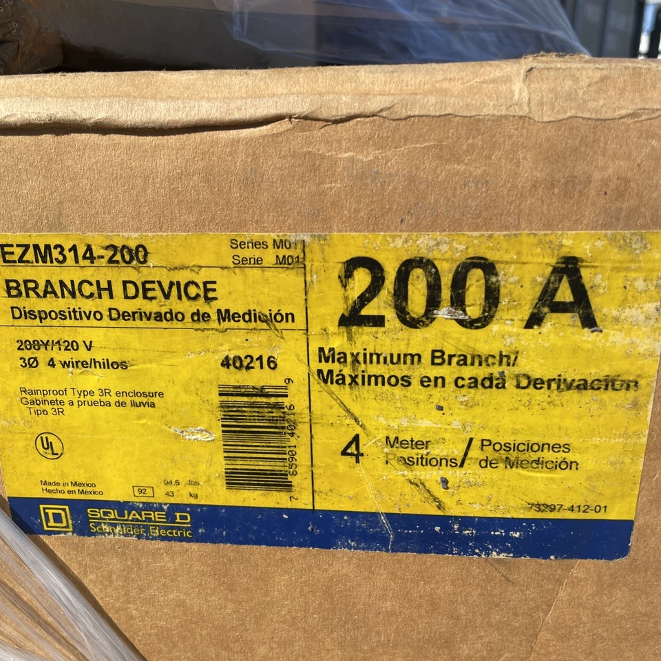 EZM314-200 Square D 200 Amp 208/120V Single Phase Meter Stack 4 Gang 1200A Bus - Image 1 of 1