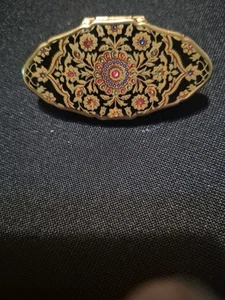 Stratton Lipview Red Enamel Gold Overlay Floral Lipstick Holder Mirror England - Picture 1 of 2